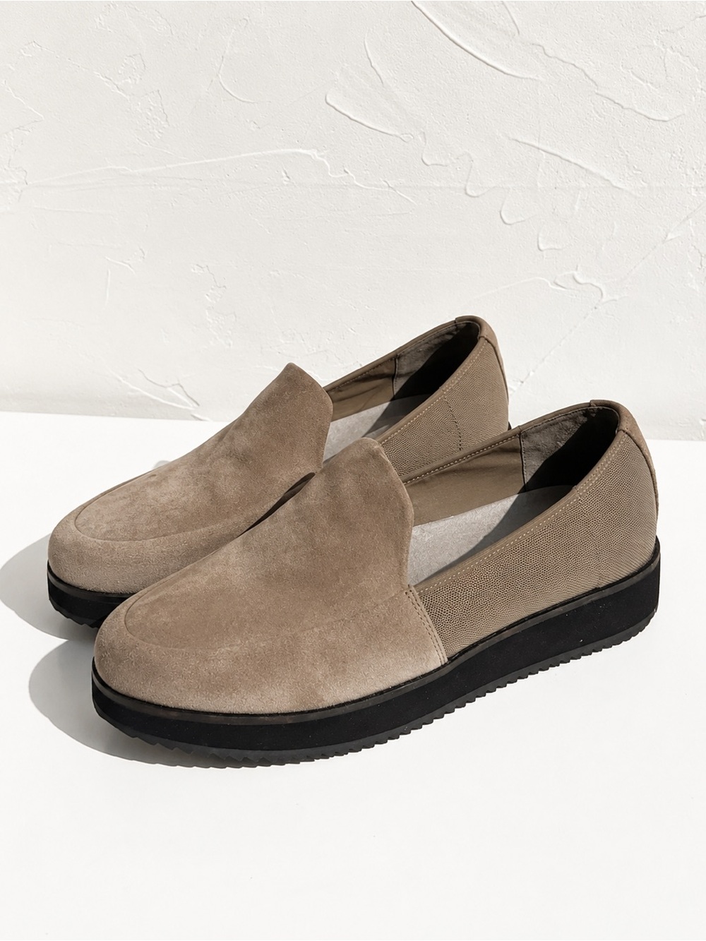 Eileen Fisher Dell Suede Platform Loafers Minimalist Quiet Luxury Shoes Grey 8